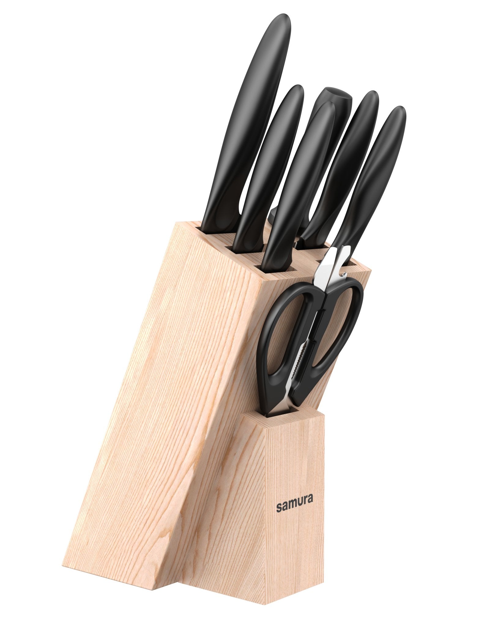 Samura Samura MOJO Knife Block Set 8Pcs Black: Paring, Utility, Fillet, Bread, Chef's knives, Honing Rod, Scissors, Wooden Knife Block - Neo Essentials Store