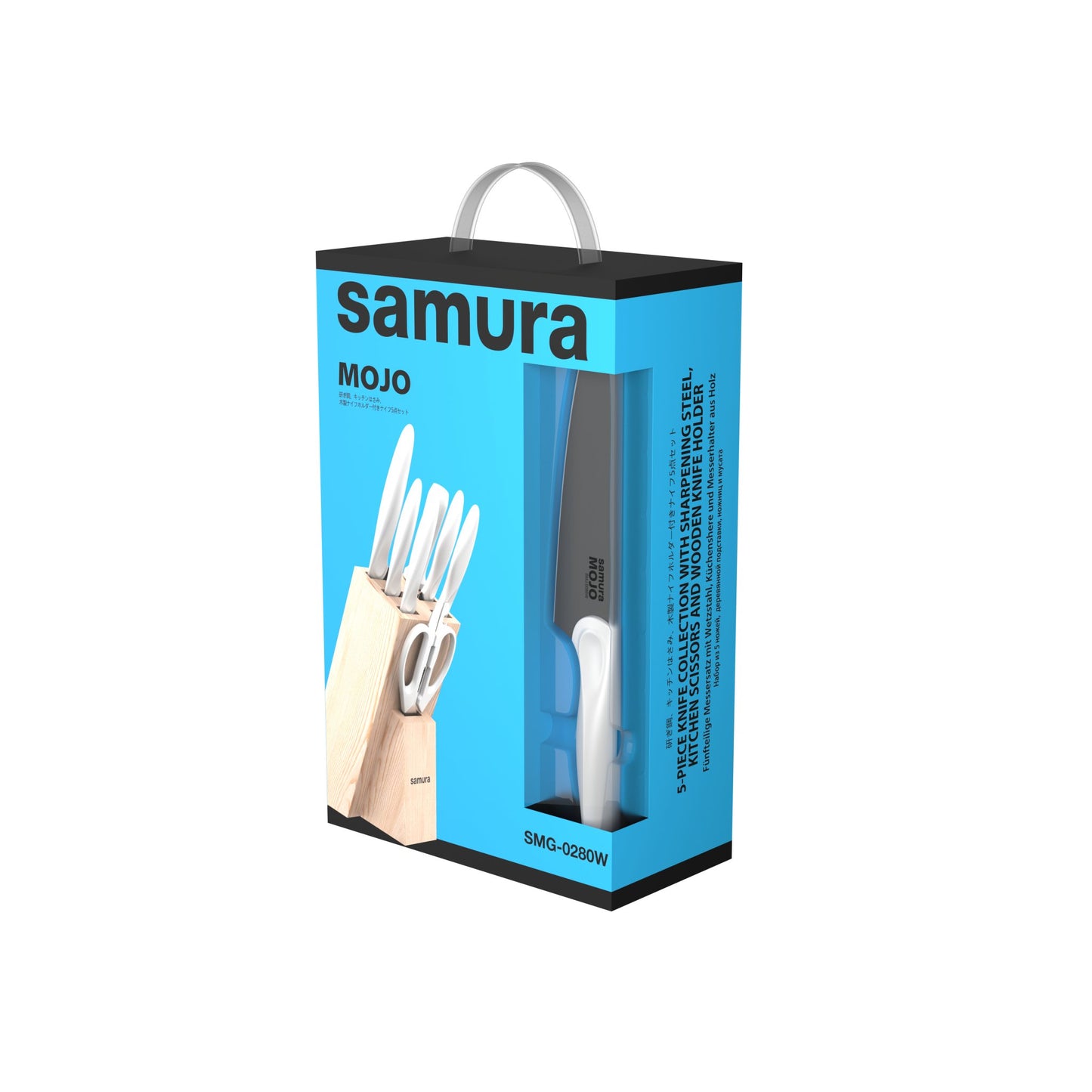 Samura Samura MOJO Knife Block Set 8Pcs White: Paring, Utility, Fillet, Bread, Chef's knives, Honing Rod, Scissors, Wooden Knife Block - Neo Essentials Store