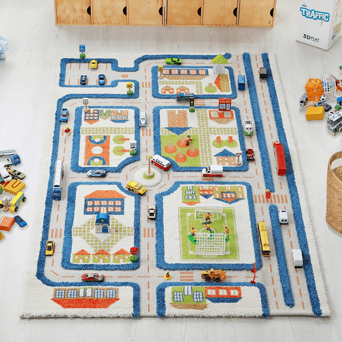 IVI 3D Play Carpet, Traffic Blue Design - Large Size (180cm x 135cm) - Neo Essentials Store