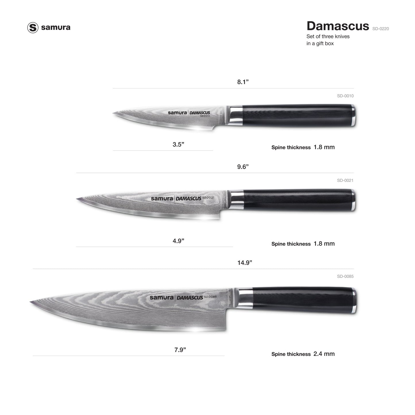 Samura Samura DAMASCUS Set of 3 kitchen knives IN A GIFT BOX: Paring knife, Utility knife, Chef's knife - Neo Essentials Store