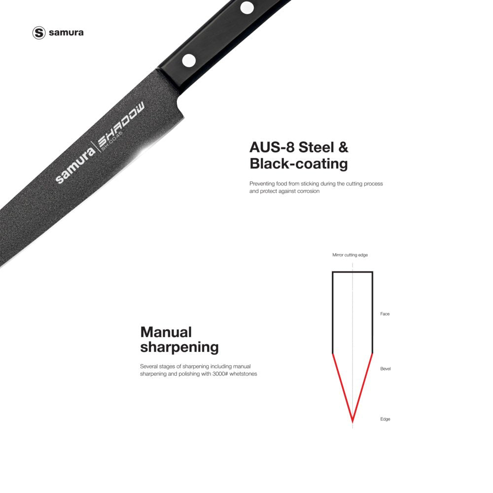 Samura SHADOW Slicing knife with black non - stick coating 7.7"/196 mm - Neo Essentials Store