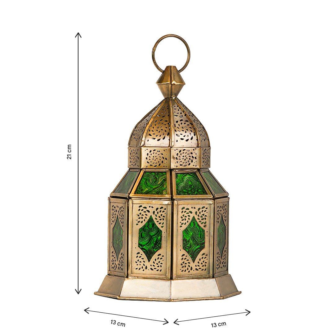 Green Aqsa Brass Antique Lantern - Green Color Glass - Neo Essentials Store
