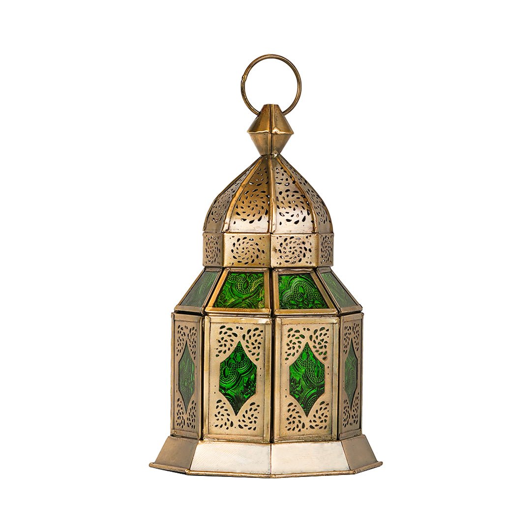 Green Aqsa Brass Antique Lantern - Green Color Glass - Neo Essentials Store
