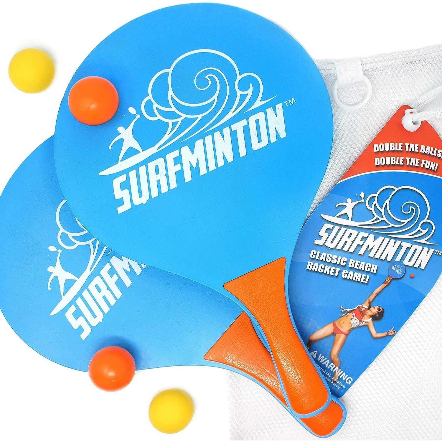 VIAHART Surfminton Classic Blue and Orange Beach Tennis Wooden Paddle Game Set - Neo Essentials Store