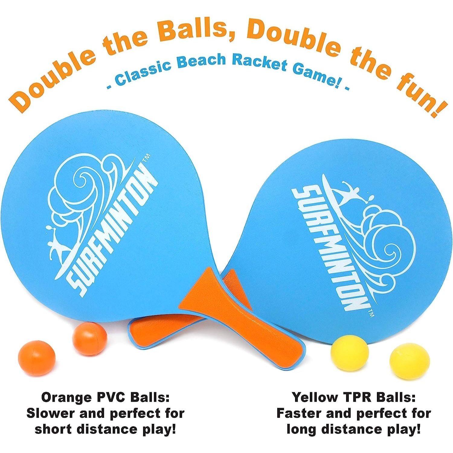 VIAHART Surfminton Classic Blue and Orange Beach Tennis Wooden Paddle Game Set - Neo Essentials Store