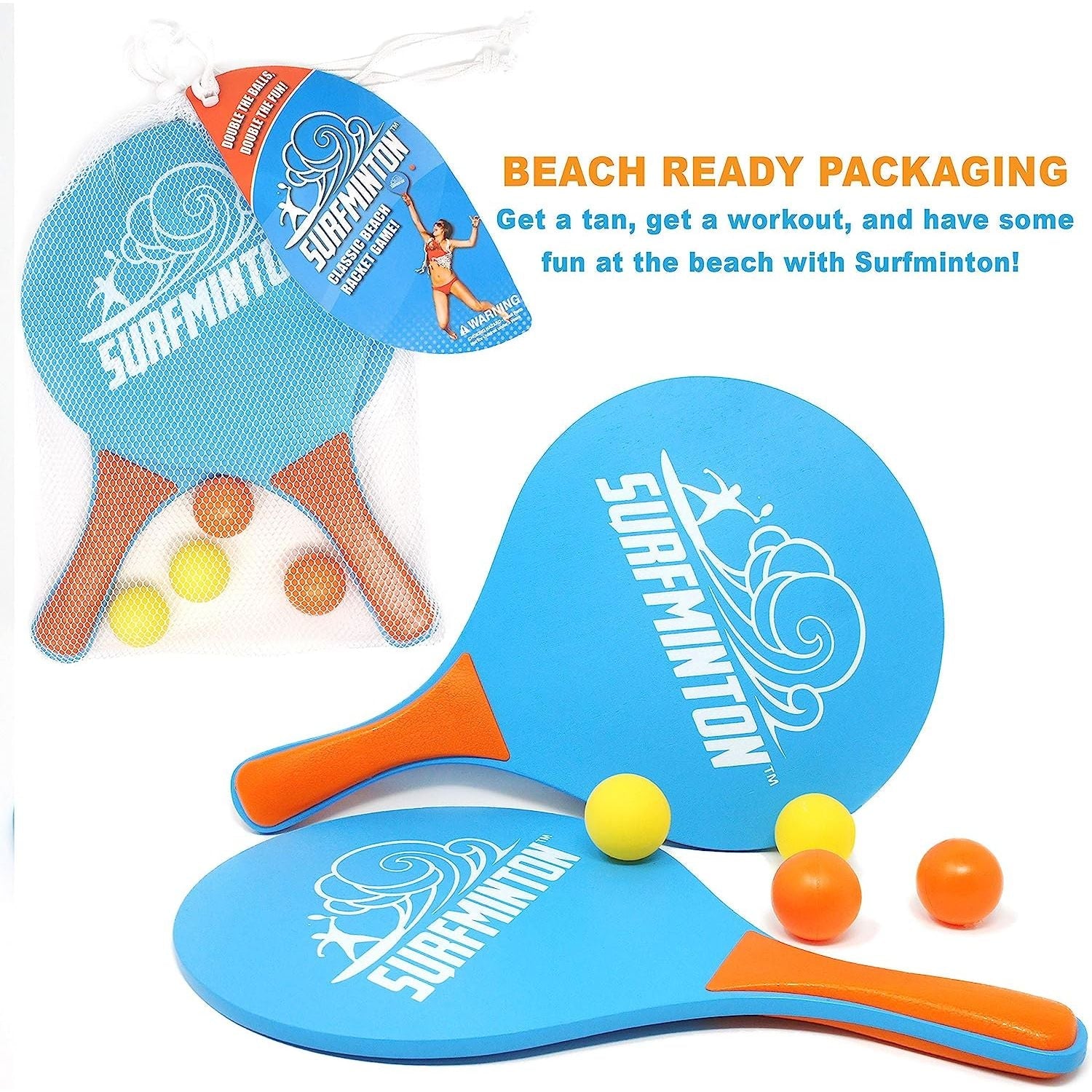 VIAHART Surfminton Classic Blue and Orange Beach Tennis Wooden Paddle Game Set - Neo Essentials Store