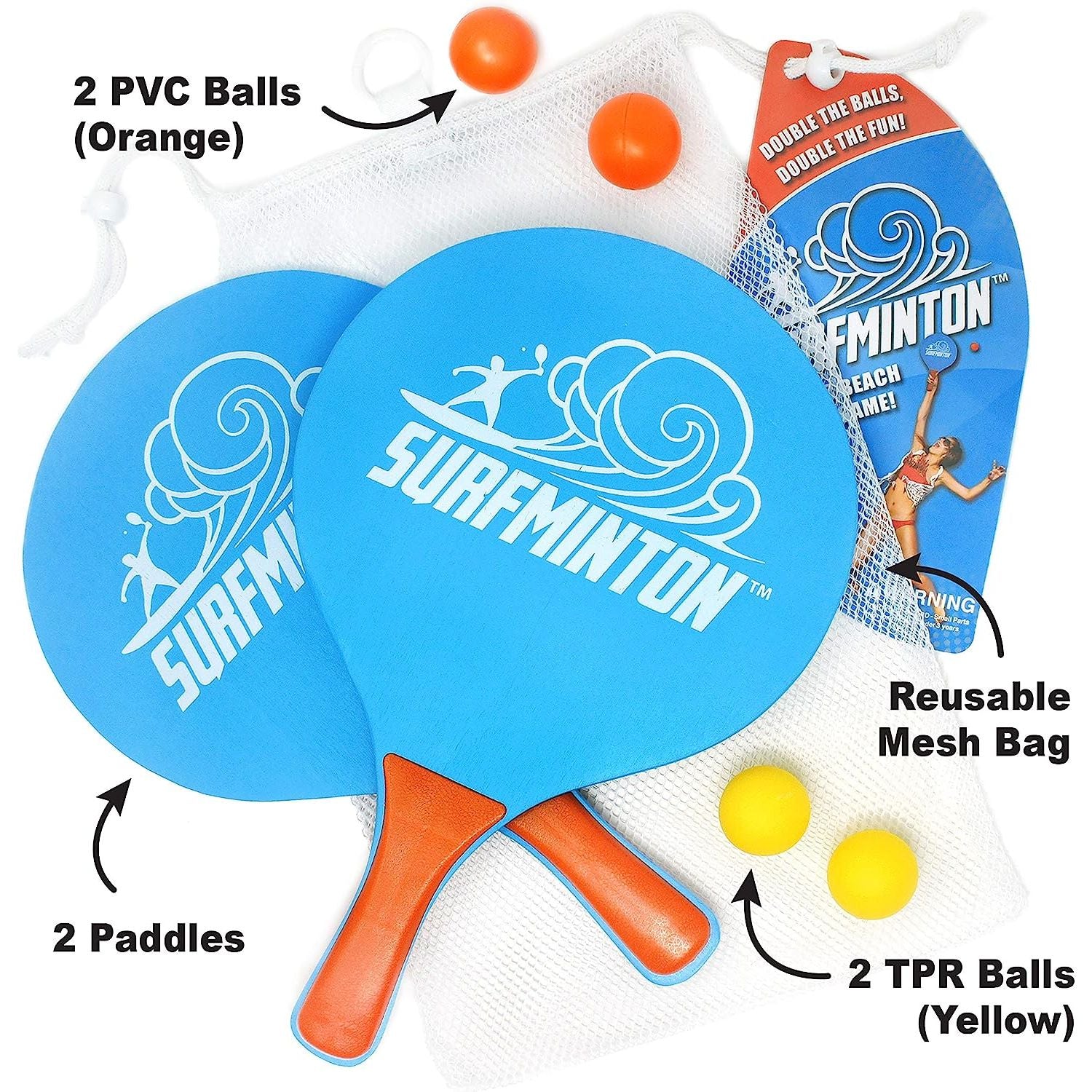 VIAHART Surfminton Classic Blue and Orange Beach Tennis Wooden Paddle Game Set - Neo Essentials Store