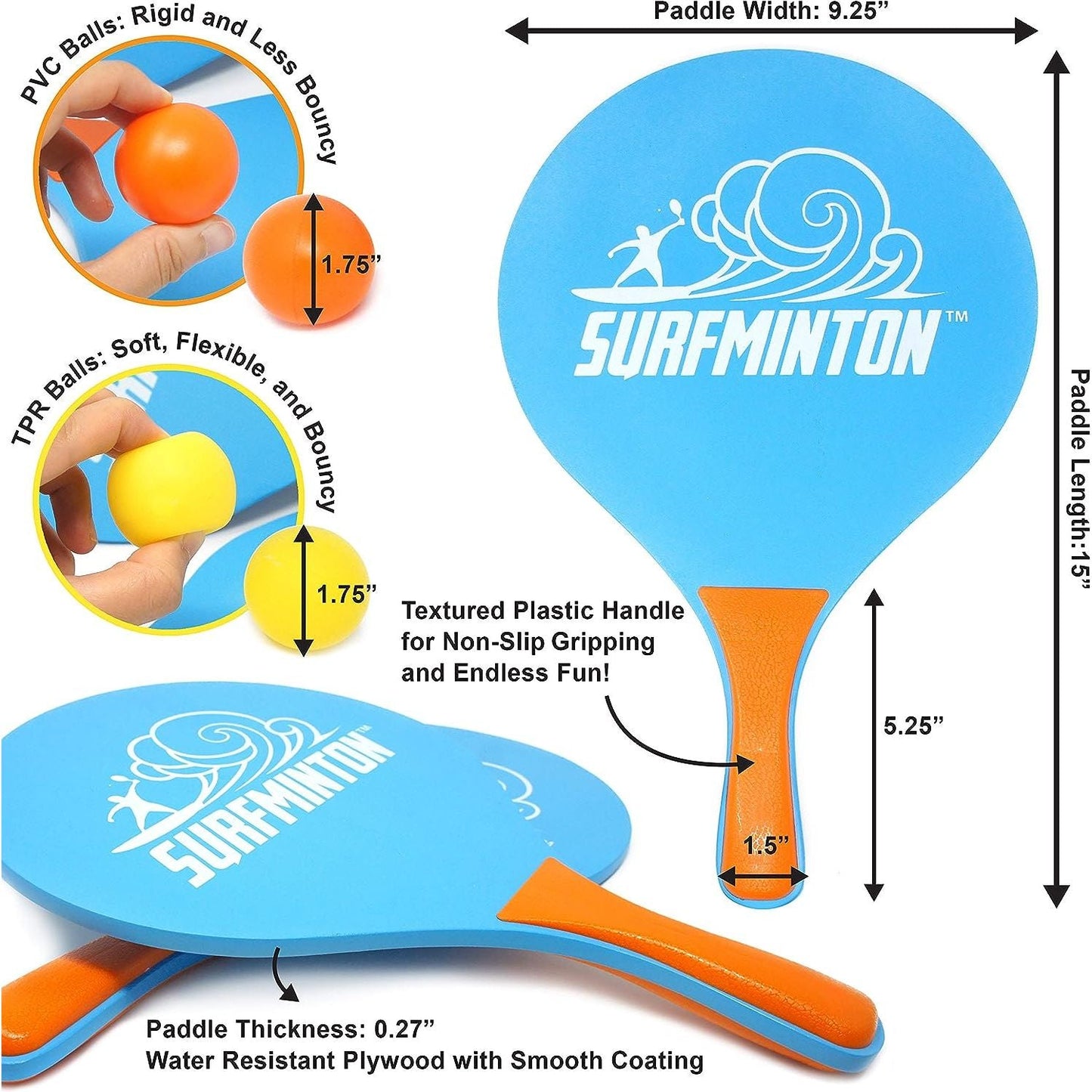 VIAHART Surfminton Classic Blue and Orange Beach Tennis Wooden Paddle Game Set - Neo Essentials Store