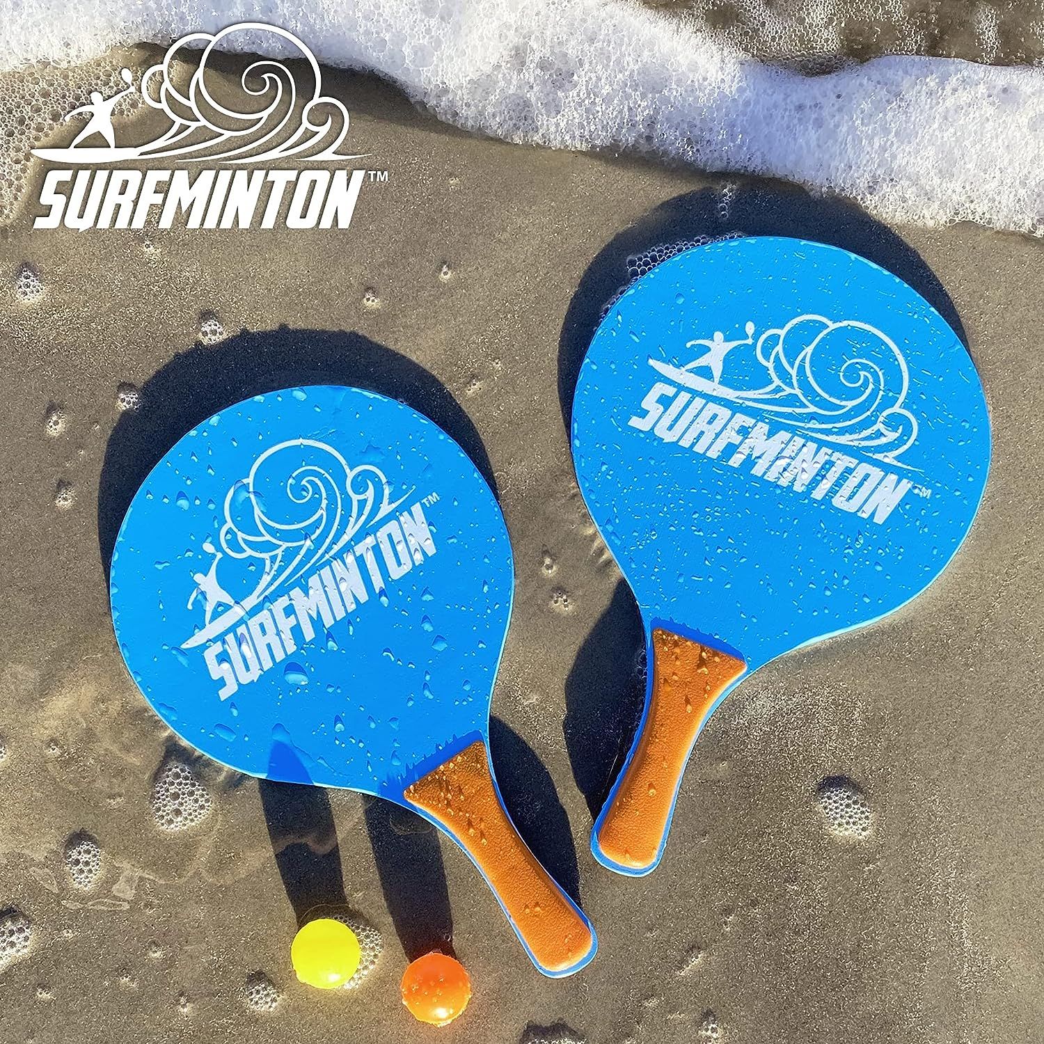 VIAHART Surfminton Classic Blue and Orange Beach Tennis Wooden Paddle Game Set - Neo Essentials Store